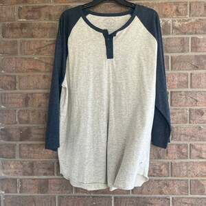 American Eagle Men’s 3/4 Sleeve Size XL Vintage Fit Tee Gray Navy Blue Baseball